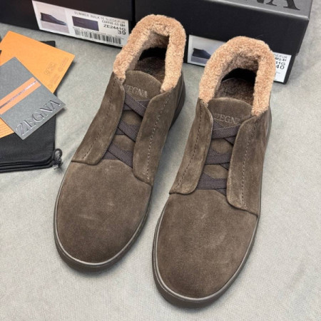 Зимние замшевые кроссовки ZEGNA Triple Stitch с мехом