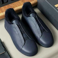 Зимние кожаные кеды Triple Stitch с мехом от ZEGNA