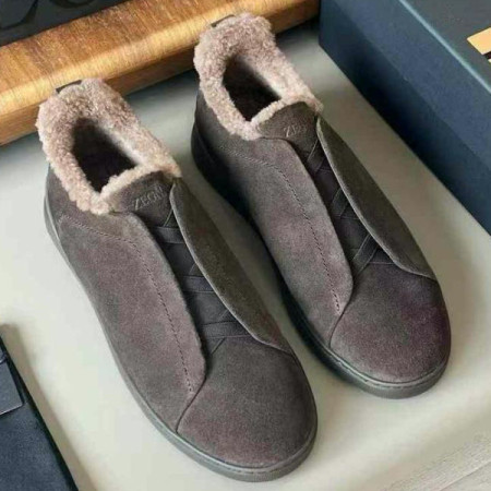 Зимние замшевые кеды ZEGNA Triple Stitch с мехом