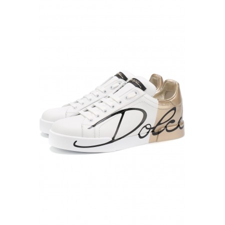 Кожаные кеды Dolce & Gabbana Portofino Дольче Габбана золотой
