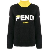 Свитер FENDI Черный с высоким желтым воротником