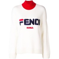 Свитер FENDI Белый с высоким красным воротником