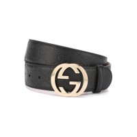 Кожаный ремень с тиснением Signature и фигурной пряжкой Gucci черный