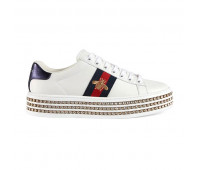 Кожаные Кеды Gucci Ace на декорированной подошве Белые
