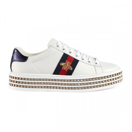 Кожаные Кеды Gucci Ace на декорированной подошве Белые