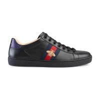Кожаные Кеды Gucci Ace Черные с Пчелой
