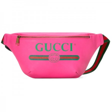 Gucci Сумка на пояс Print Leather Belt Bag от Гуччи Розовая