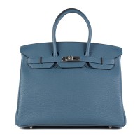 Кожаная Сумка HERMES Birkin 35 Индиго