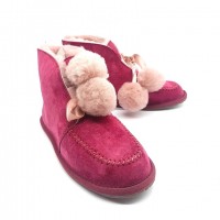 Замшевые UGG Угги с пушистыми помпонами Красные